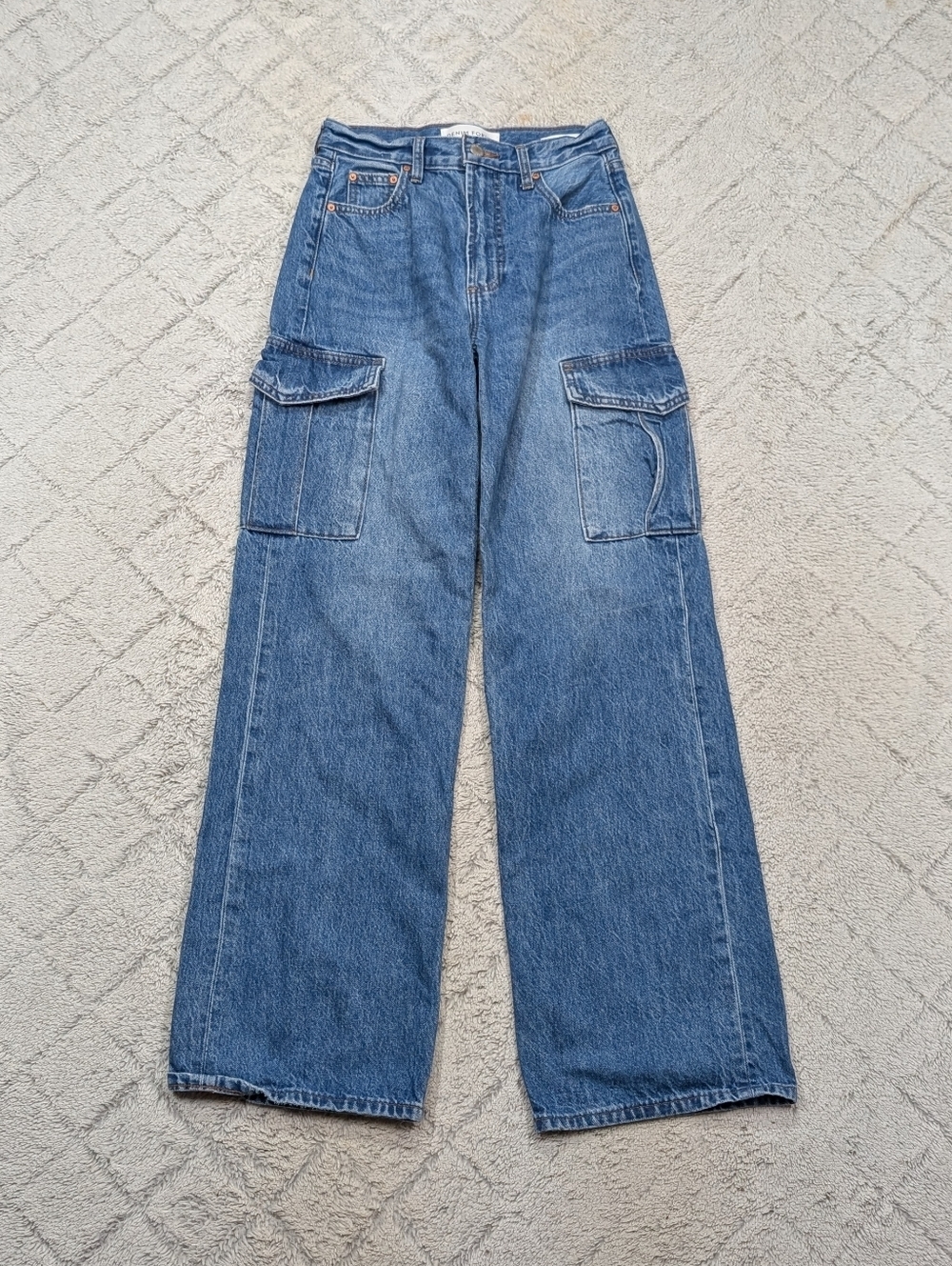 Denim Forum Jeans Womens 24 Blue Farrah Hi Rise Wide Leg Cargo Baggy